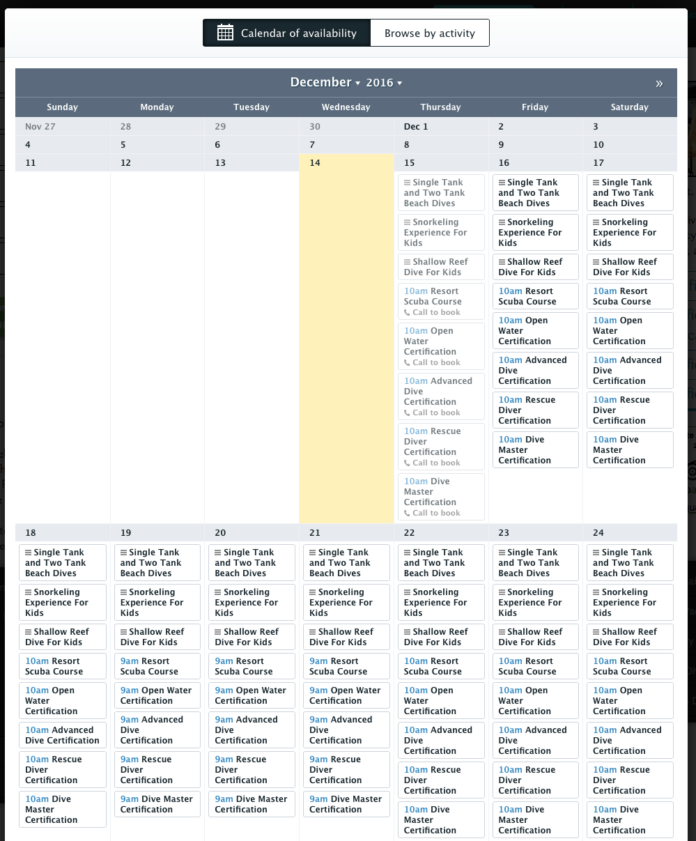 FareHarbour Booking Calendar